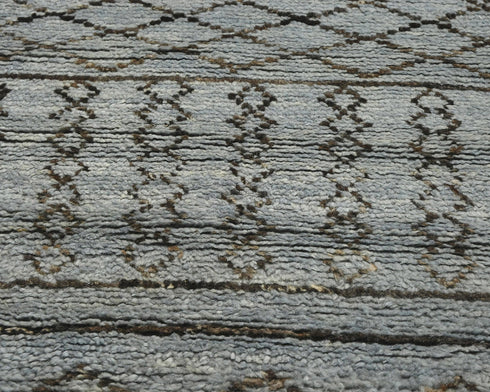 10 Feet Moroccan Gray Hand Woven Wool Runner Rug